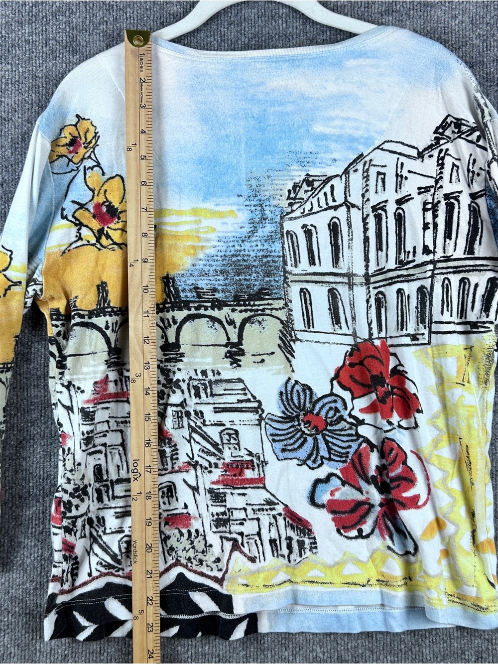 Chicos Scenic European City Landscape Floral 100% Cotton Top Size 2 US Large 12 - Picture 8 of 11